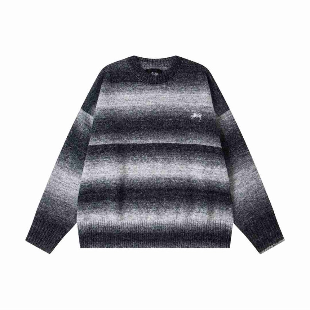 Stussy Men's Black and Gray Crewneck Sweater